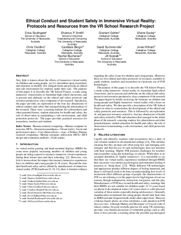 (PDF) Ethical Conduct and Student Safety in Immersive Virtual Reality ...