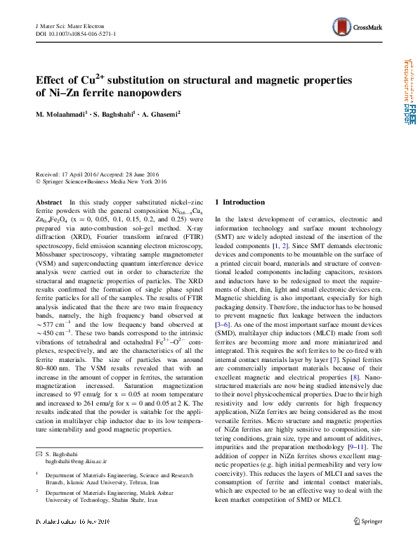 (PDF) Effect of Cu2+ substitution on structural and magnetic properties ...