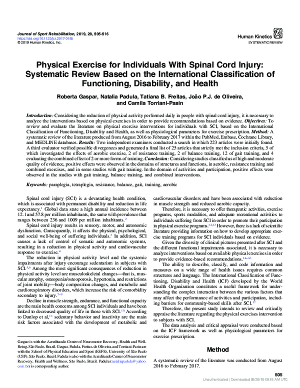 (PDF) Physical Exercise for Individuals with Spinal Cord Injury ...