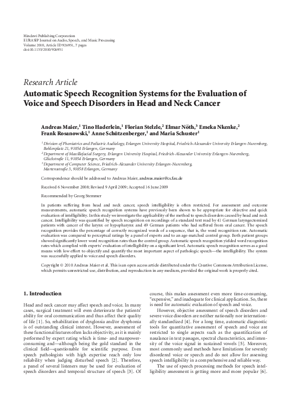 (PDF) Automatic Speech Recognition Systems for the Evaluation of Voice ...