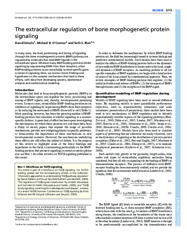 (PDF) The extracellular regulation of bone morphogenetic protein signaling