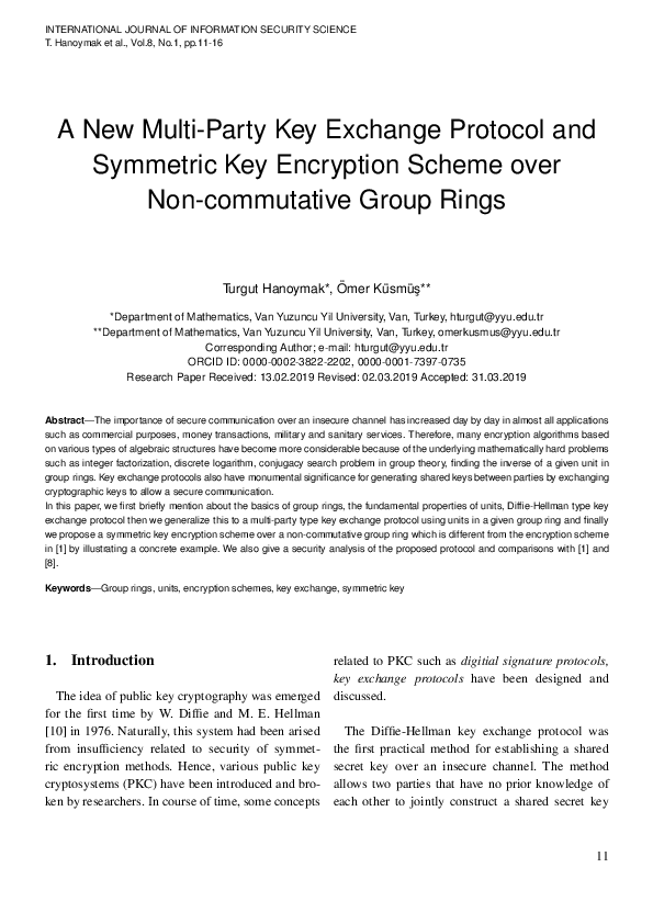 (PDF) A New Multi-Party Key Exchange Protocol and Symmetric Key ...