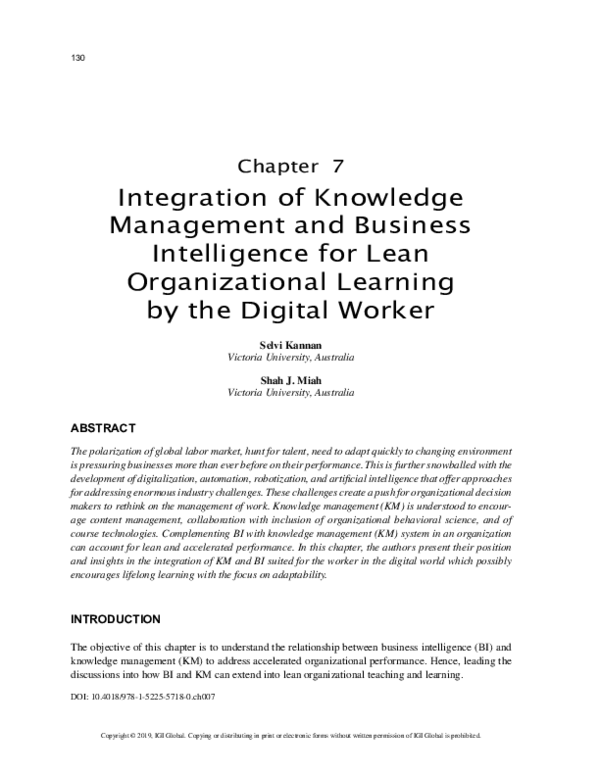 (PDF) Integration of Knowledge Management and Business Intelligence for ...