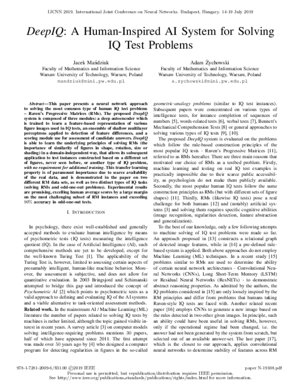 (PDF) DeepIQ A Human-Inspired AI System for Solving IQ Test Problems