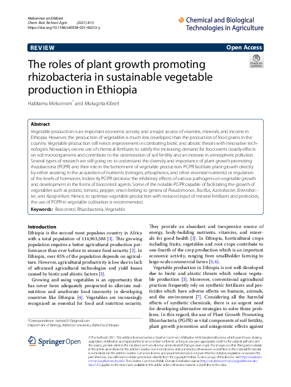 (PDF) The roles of plant growth promoting rhizobacteria in sustainable ...