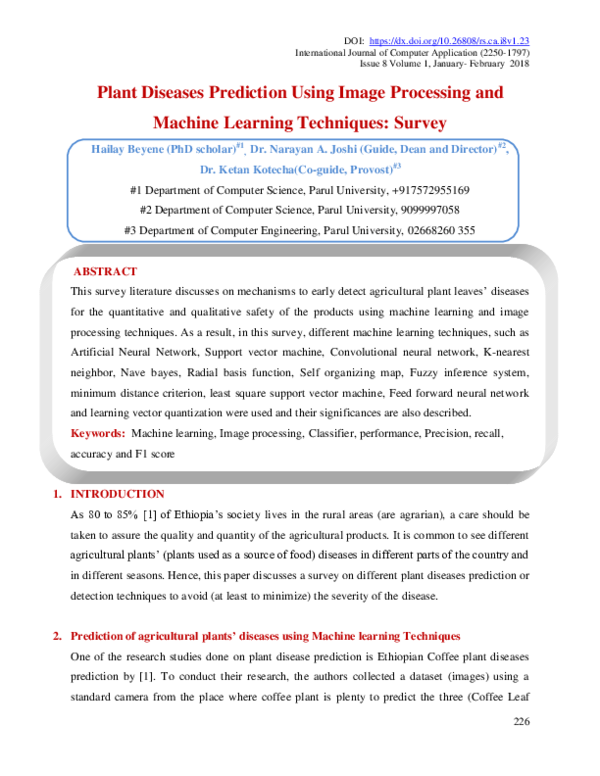 (PDF) Plant Diseases Prediction Using Image Processing and Machine ...