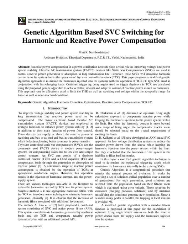 (PDF) Genetic Algorithm Based SVC Switching for Harmonic and Reactive ...