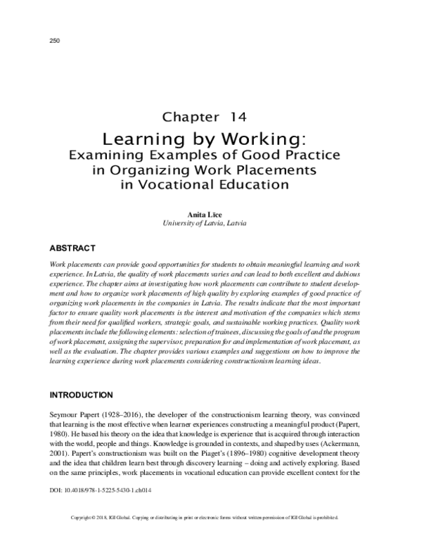 (PDF) Learning by Working: Examining Examples of Good Practice in ...