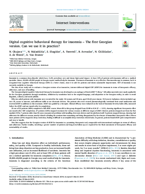 (PDF) Digital cognitive behavioral therapy for insomnia – The first ...