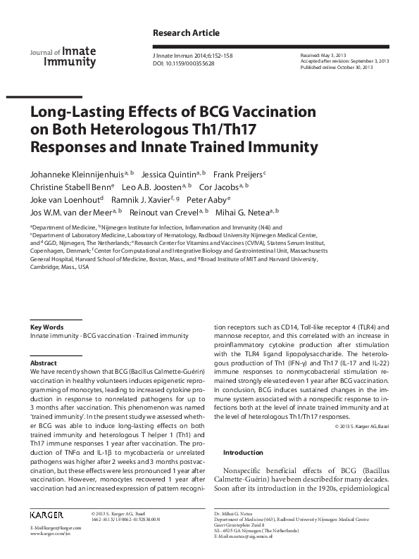 (PDF) Long-Lasting Effects of BCG Vaccination on Both Heterologous Th1 ...