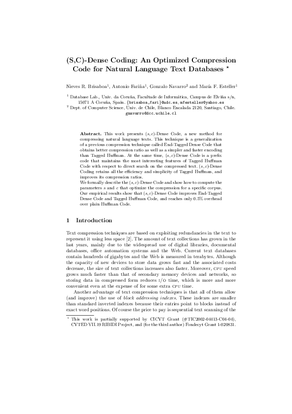 (PDF) (S,C)-Dense Coding: An Optimized Compression Code for Natural ...