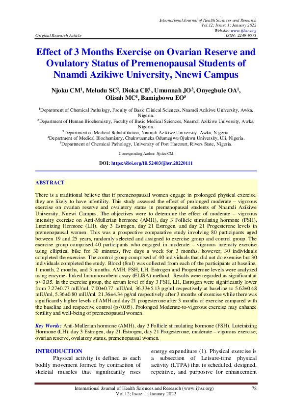 (PDF) Effect of 3 Months Exercise on Ovarian Reserve and Ovulatory ...