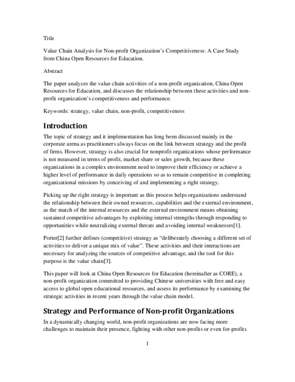 (PDF) Value Chain Analysis for Nonprofit Organization's