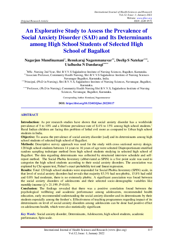 (PDF) An Explorative Study to Assess the Prevalence of Social Anxiety ...