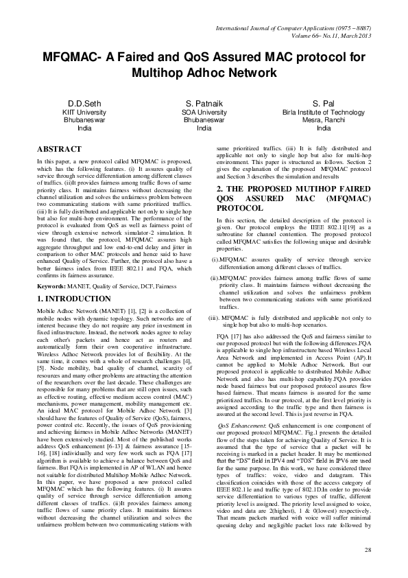 (PDF) MFQMAC- A Faired and QoS Assured MAC protocol for Multihop Adhoc ...