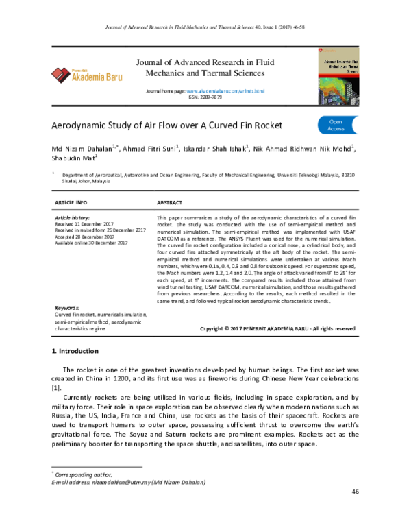 (PDF) Aerodynamic study of air flow over a curved fin rocket