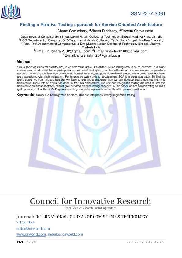 (PDF) Finding a Relative Testing approach for Service Oriented Architecture