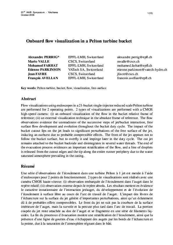 (PDF) Onboard Flow Visualization in a Pelton Turbine Bucket