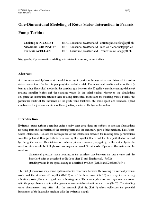 (PDF) One-Dimensional Modeling of Rotor Stator Interaction in Francis ...