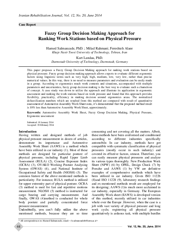(PDF) Fuzzy Group Decision Making Approach for Ranking Work Stations ...