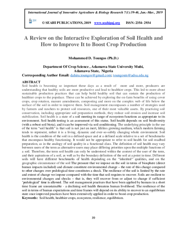 (PDF) A Review on the Interactive Exploration of Soil Health and How to ...