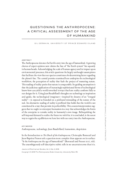(PDF) Questioning the Anthropocene: A Critical Assessment of the Age of ...