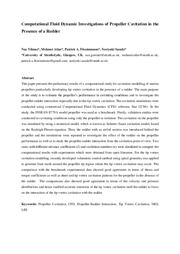 (PDF) Computational fluid dynamic investigations of propeller ...