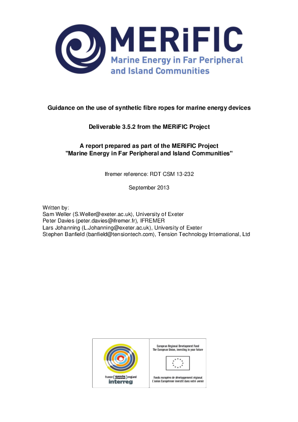 (PDF) Guidance on the use of synthetic fibre ropes for marine energy ...