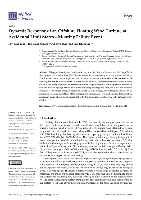 (PDF) Dynamic Response of an Offshore Floating Wind Turbine at ...