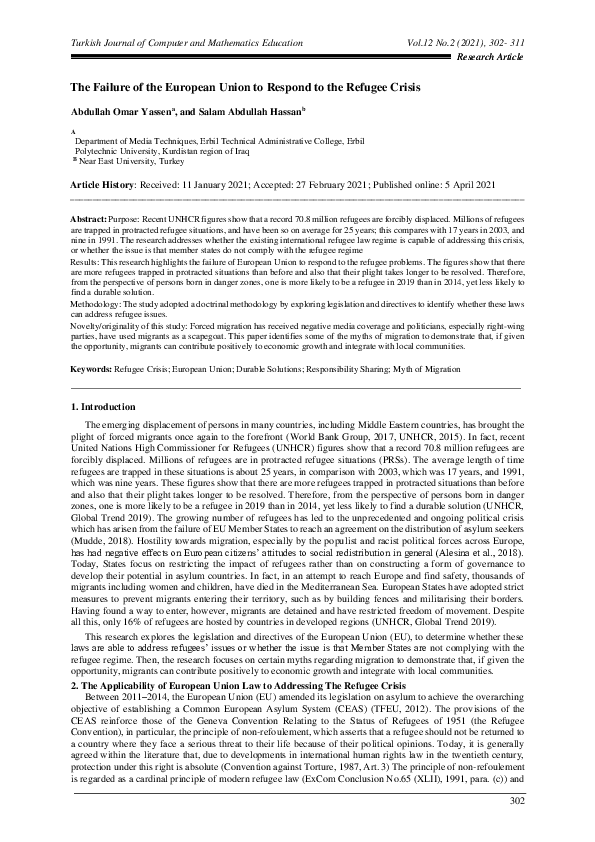 (PDF) The Failure of the European Union to Respond to the Refugee Crisis