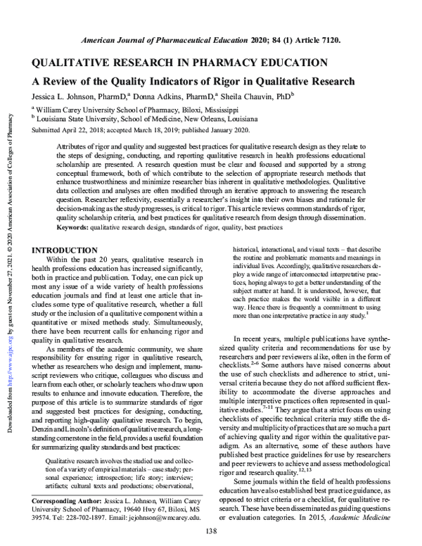 (PDF) A Review of the Quality Indicators of Rigor in Qualitative