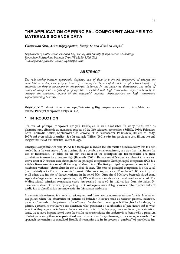 (PDF) The application of Principal Component Analysis to materials ...