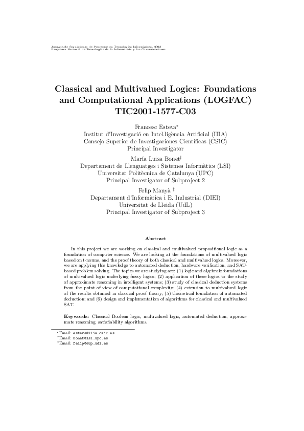 (PDF) Classical and Multivalued Logics: Foundations and Computational ...