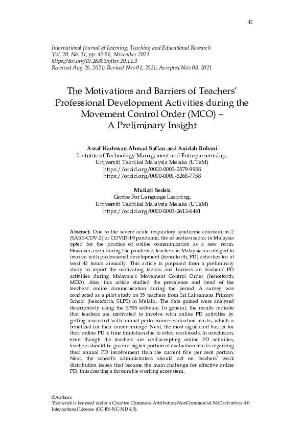 (PDF) The Motivations and Barriers of Teachers’ Professional ...