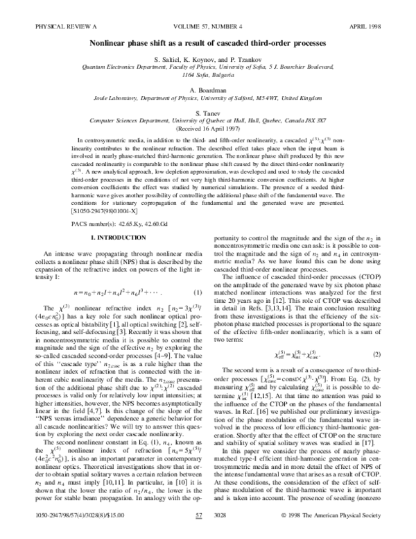 (PDF) High Order Nonlinear Phase Shift As A Result of Cascaded Third ...