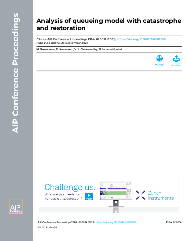 (PDF) Analysis of queueing model with catastrophe and restoration