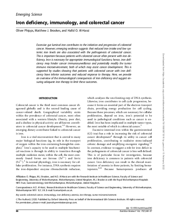 (PDF) Iron deficiency, immunology, and colorectal cancer