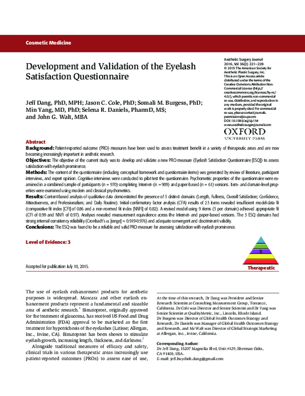 (PDF) Development and Validation of the Eyelash Satisfaction Questionnaire