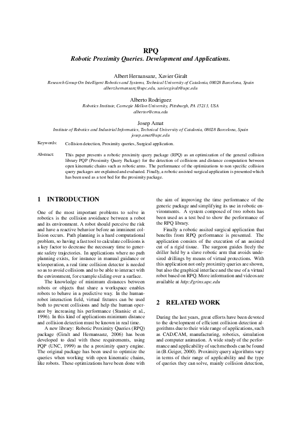 (PDF) RPQ robotic proximity queries development and applications