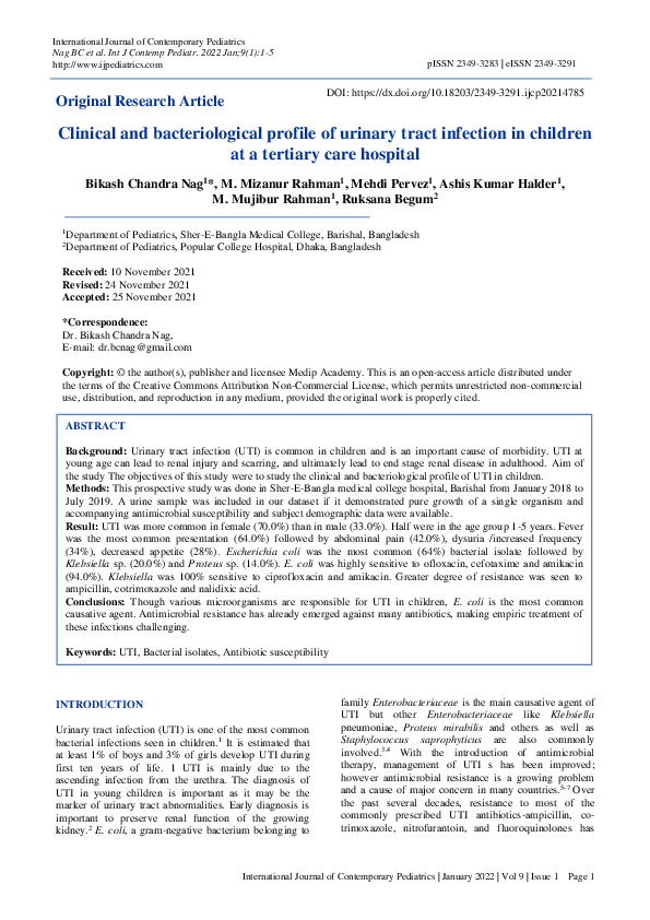 (PDF) Clinical and bacteriological profile of urinary tract infection ...