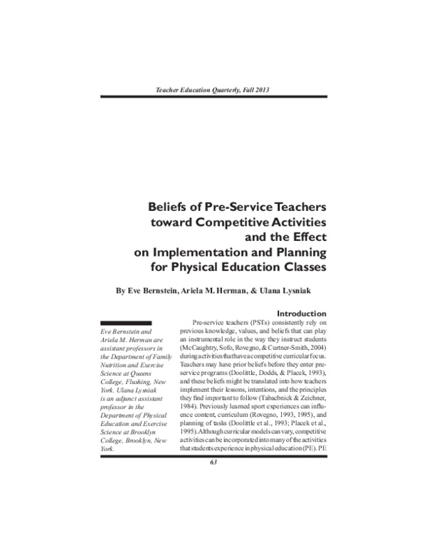 (PDF) Beliefs of Pre-Service Teachers toward Competitive Activities and ...