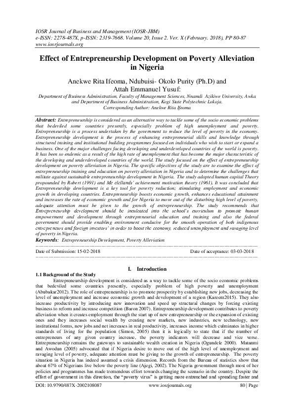 (PDF) Effect of Entrepreneurship Development on Poverty Alleviation in ...