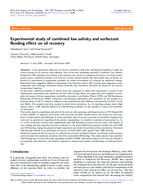 (PDF) Experimental study of combined low salinity and surfactant ...
