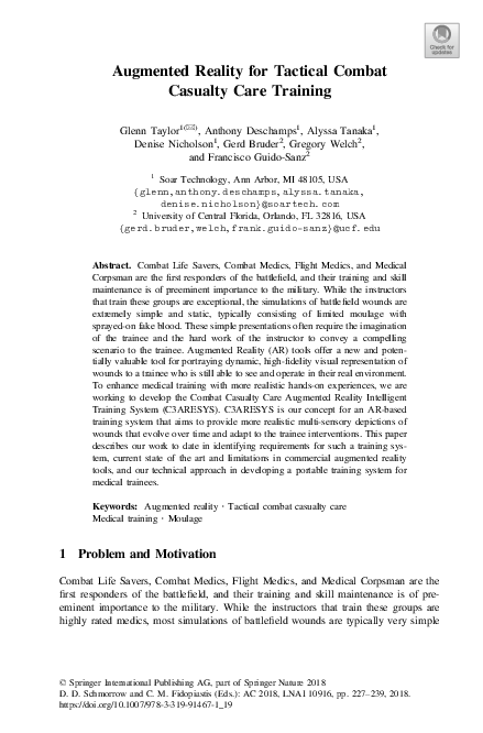 (PDF) Augmented Reality for Tactical Combat Casualty Care Training