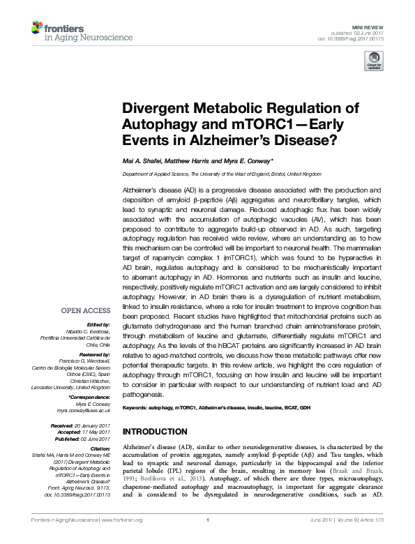 (PDF) Divergent Metabolic Regulation of Autophagy and mTORC1—Early ...