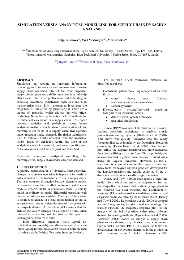 (PDF) Simulation versus analytical modelling for supply chain dynamics ...