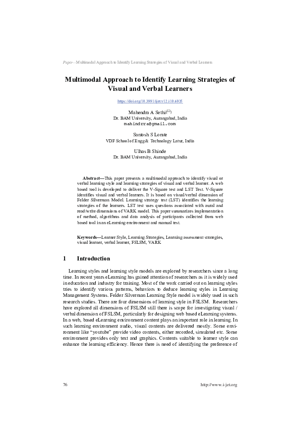 (PDF) Multimodal Approach to Identify Learning Strategies of Visual and ...