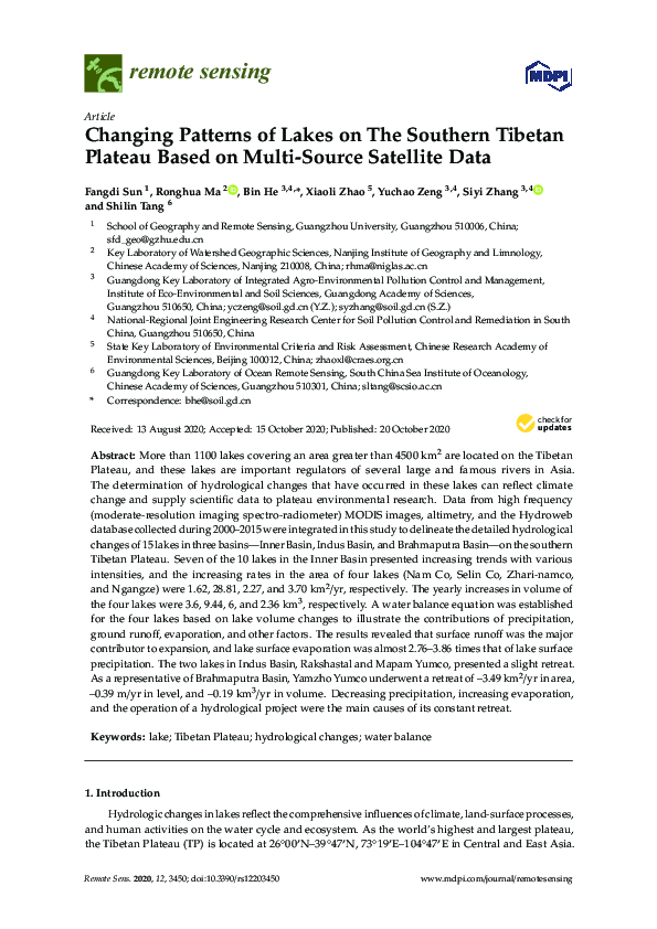 (PDF) Changing Patterns of Lakes on The Southern Tibetan Plateau Based ...