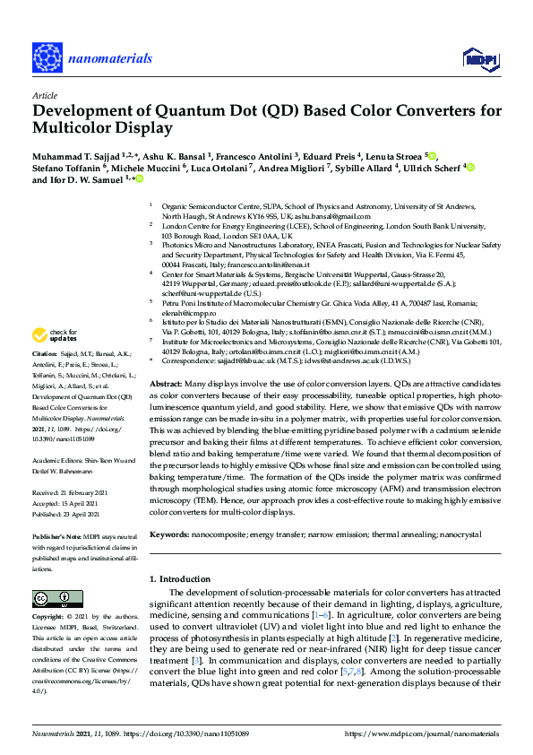 (PDF) Development of Quantum Dot (QD) Based Color Converters for ...