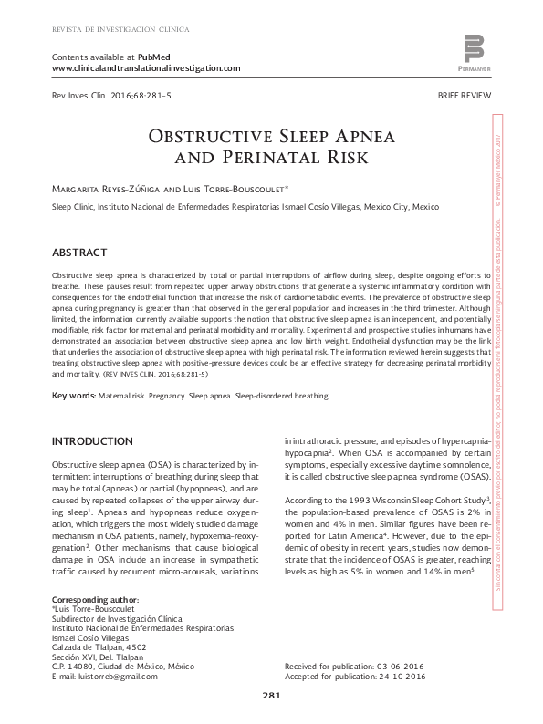 (PDF) Obstructive Sleep Apnea and Perinatal Risk